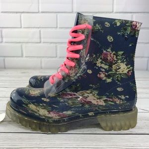 Clear Floral Lace Up Rain Snow Boots 9